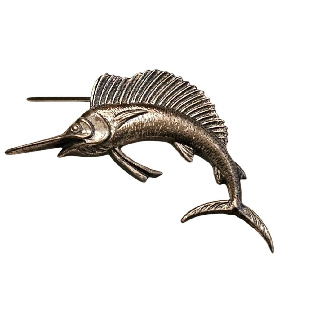 Vintage Sterling Silver Marlin Brooch Pin Swordfish Fisherman Nautical 925